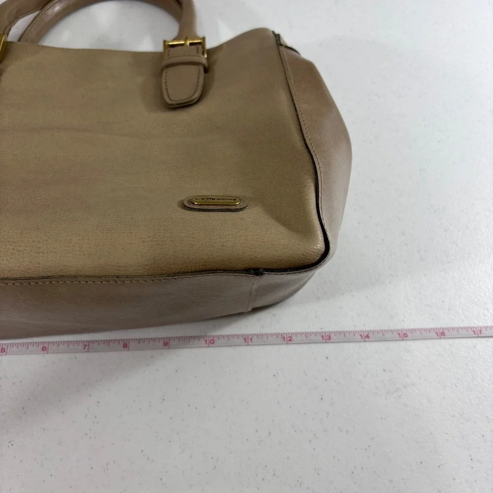 Liz Claiborne Tan Taupe Satchel Handbag Two Tone Gold Hardware Tote Bag